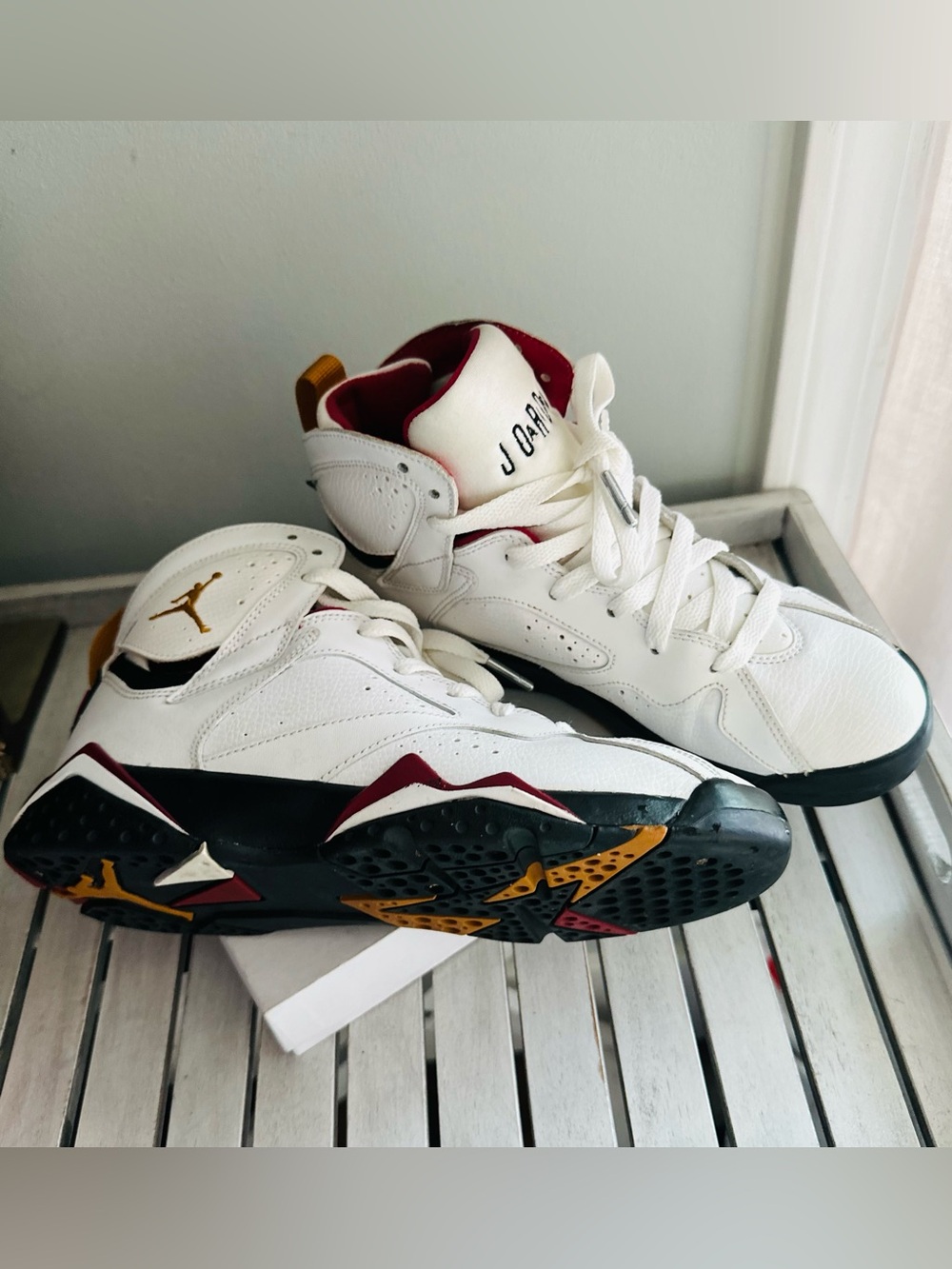Air Jordan 7 Retro White Maroon Gold Basketball Sneakers - Picture 7 of 11